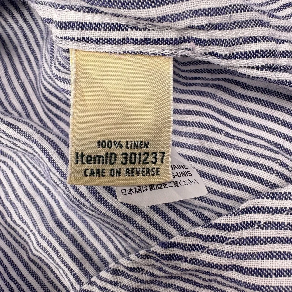 LL Bean Premium Washable Linen Button Up Shirt Womens Sz L White Blue Tunic - Picture 14 of 16